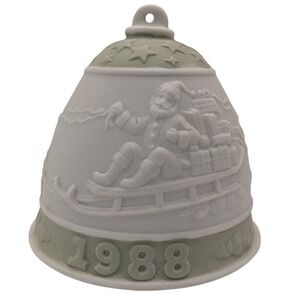 Vintage Lladro Christmas Bell Ornament 1988 Green Santas Sleigh Porcelain Spain